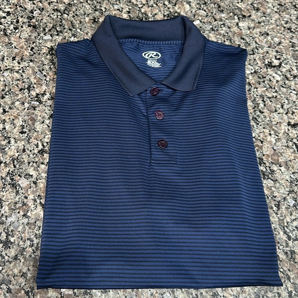 NWT Rawlings Men’s gold glove Polo black and dark blue striped, Size 2xl - Picture 3 of 5